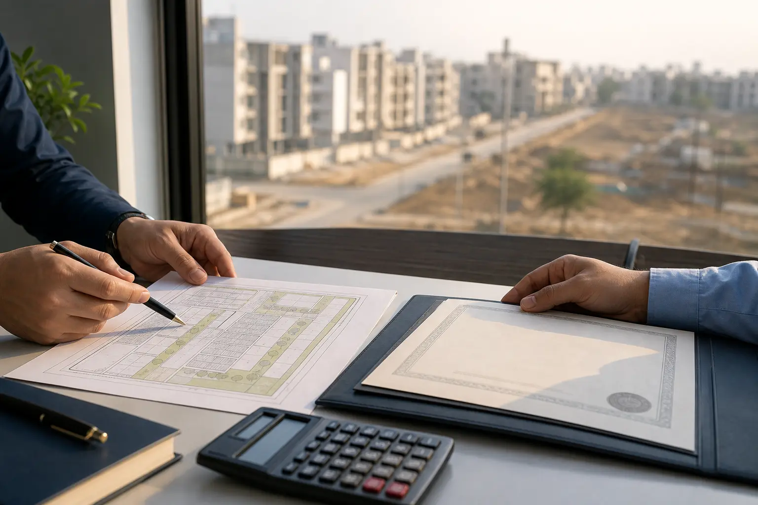 A buyer reviewing verified Bhiwadi property options with a local dealer