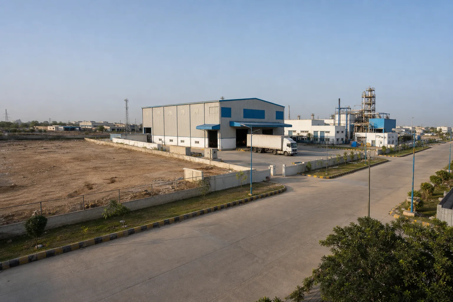 A built factory, a storage warehouse and a vacant industrial plot compared to show the trade-off between ready-to-use space and build-it-yourself land