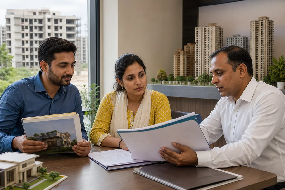 A buyer comparing freehold ownership documents with a leasehold property file