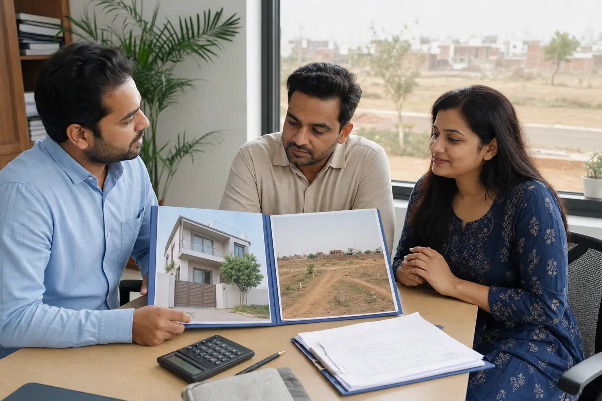 A buyer comparing finance for a completed home and a vacant residential plot