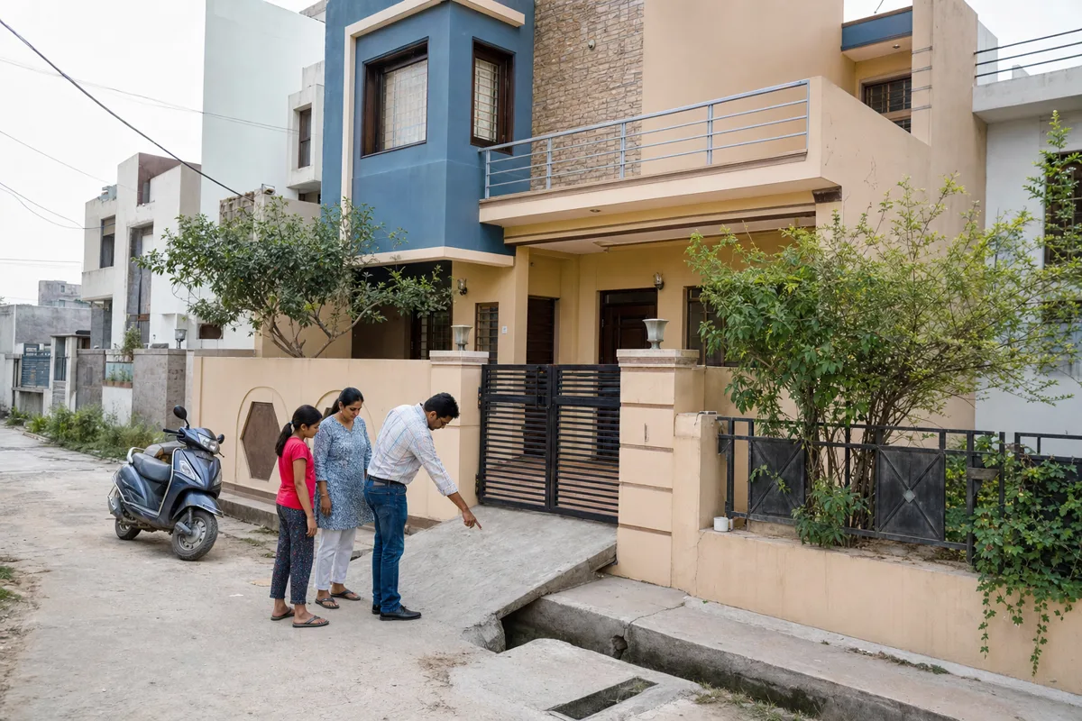 A modest independent house on a plotted residential street in Bhiwadi