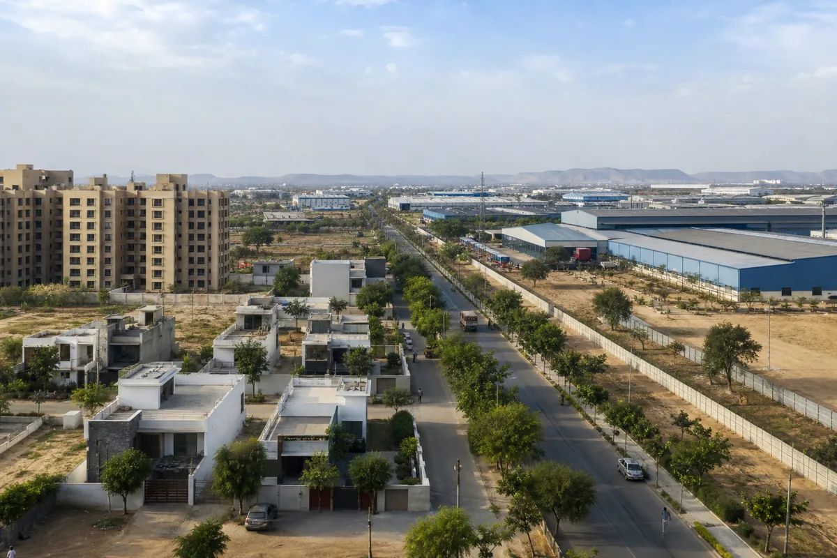 Residential property and an industrial estate shown within the wider Bhiwadi market