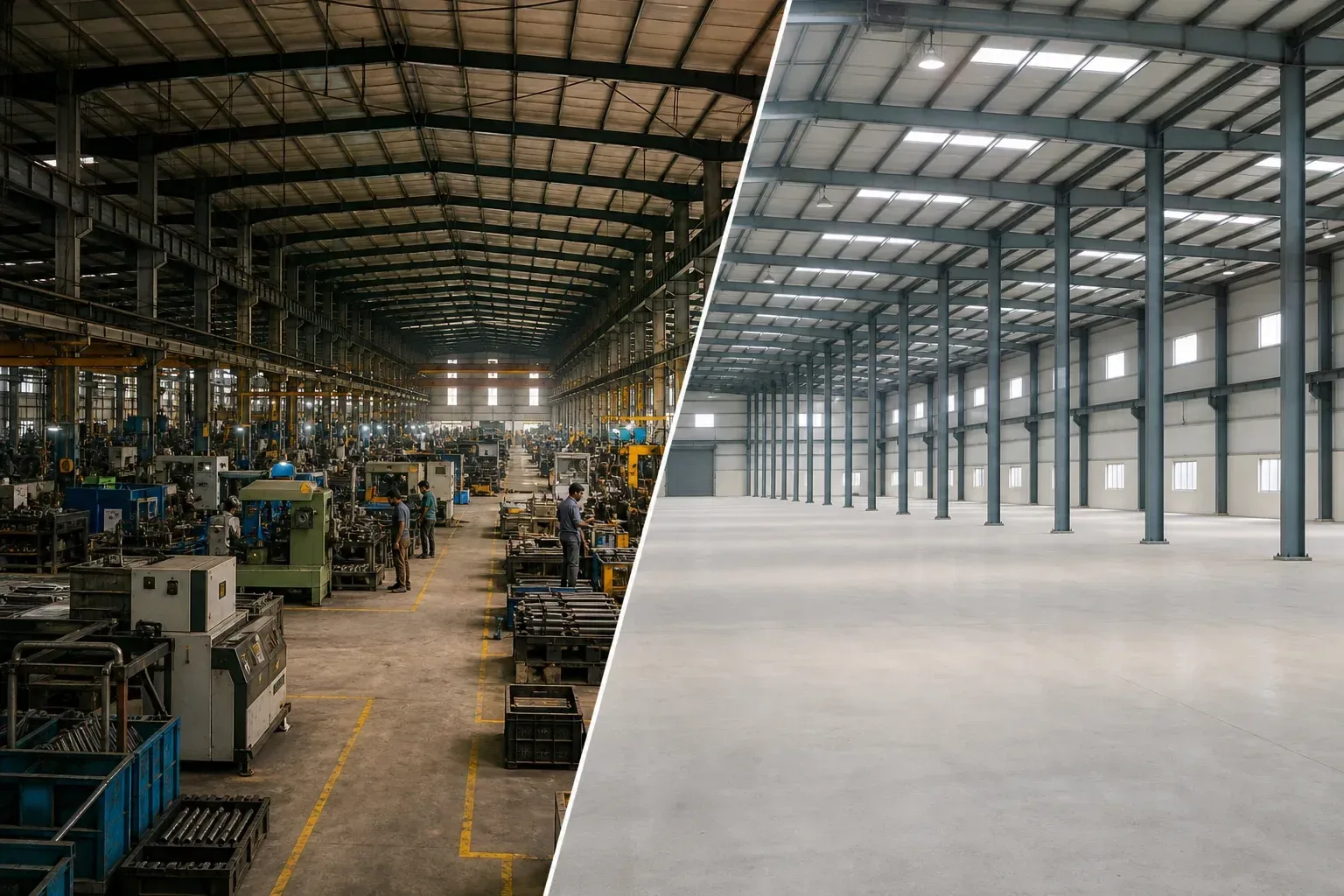 Illustration: Operational Factory vs Vacant Industrial Shed in Bhiwadi