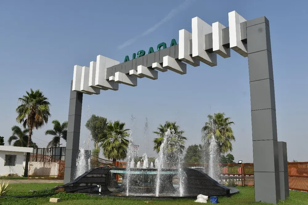 Aqasia Homes entrance arch and fountain, Alwar Bypass Road, Bhiwadi