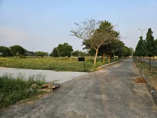 Open plot land beside a concrete internal road in Chanderlok City, Tijara