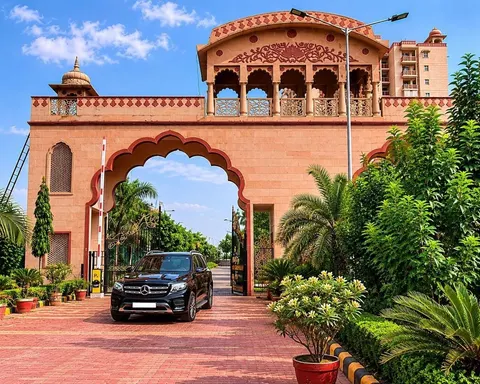 HFL Presidency Estate entrance archway, Rajasthani-style gate, Bhiwadi
