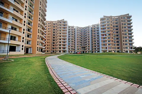 MVL Coral towers and landscaped walkway, Bhiwadi