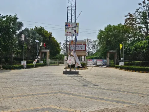 Gatehouse and paved forecourt at the Terra City entrance, Alwar Bhiwadi Road, Bhiwadi